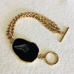 Gold-Tone Black Geode Costume Bracelet